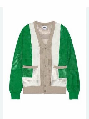 Obey Green, White & Beige Open-Knit Cardigan